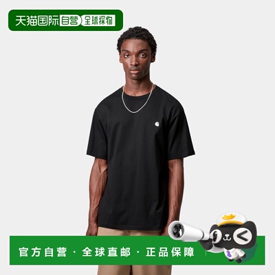 自营欧洲直邮Carhartt WIP Madison男士黑色/蜡白色棉宽松短袖T恤