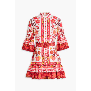 香港直邮FARM 女士 束带印花棉质府绸迷你连衣裙 317805ROMAN RIO