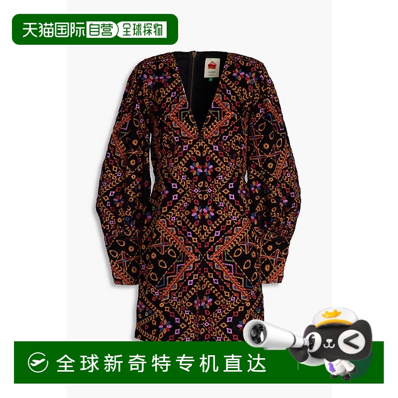 1h可退 香港直邮FARM RIO 女士 刺绣棉质灯芯绒迷你连衣裙 312165