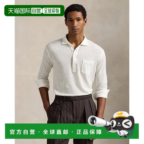 自营欧洲直邮Ralph Lauren拉夫劳伦 男士白色亚麻珠地POLO衫
