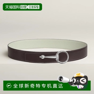 乌木色 1h可退 男士 欧洲直邮Hermes 雪灰色小牛皮腰带38mm 爱马仕