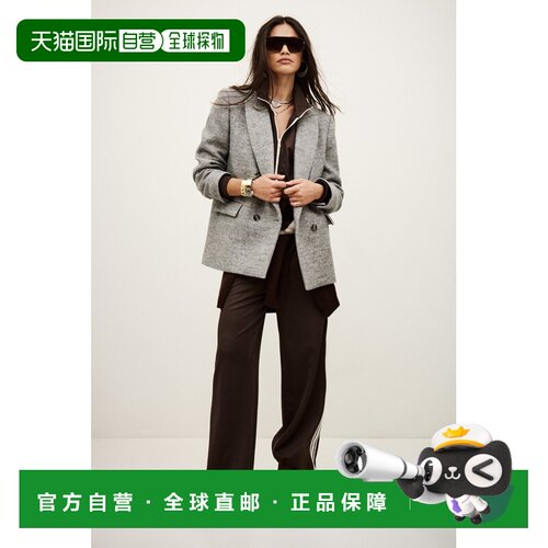 自营欧洲直邮Ba&Sh巴安诗 女士灰色羊毛混纺双排扣大衣