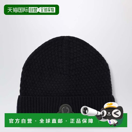 香港直邮Moncler 盟可睐 男士 patch 黑色羊毛带Logo小便帽 3B000