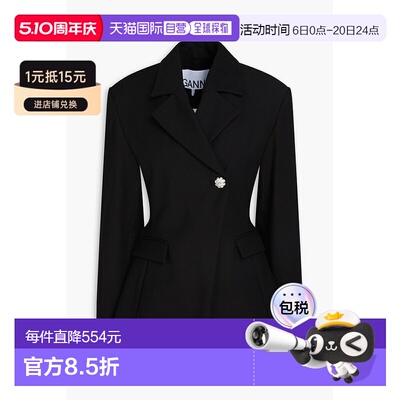 香港直邮GANNI 甘尼 女士 双排扣棉混纺斜纹布西装外套 W02456915