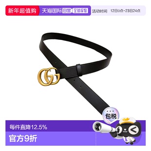 自营Gucci古驰女士皮革时尚个性出行细款双G扣皮带腰带时尚情人节