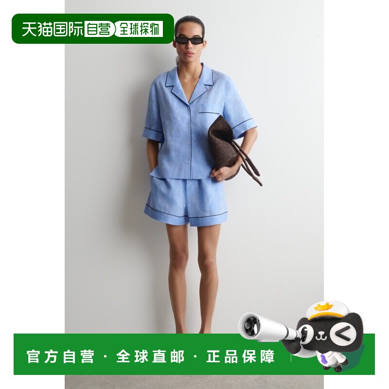 自营欧洲直邮COS 女士天蓝色亚麻撞色饰边短裤女装休闲裤图片