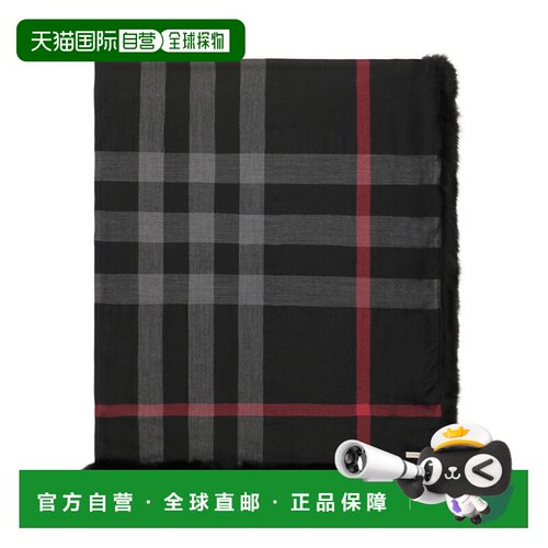 1h可退 香港直邮BURBERRY 女士围巾 3886201 CO 黑色 Check Scarf