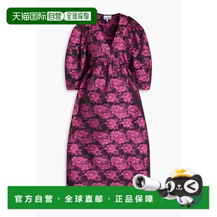 1h可退 香港直邮GANNI 甘尼 女士 褶皱花朵提花中长连衣裙 F85916
