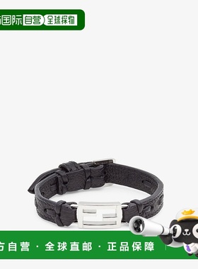 自营1h可退 欧洲直邮FENDI/芬迪 男士黑色小牛皮/黄铜手链新款