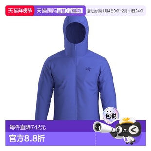 自营欧洲直邮ARCTERYX始祖鸟 ATOM男士电光蓝尼龙连帽外套抓绒