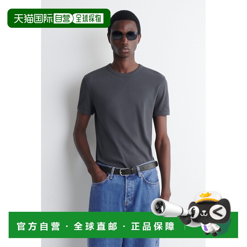 自营欧洲直邮COS 男士深灰色棉质修身罗纹上衣T恤男装图片
