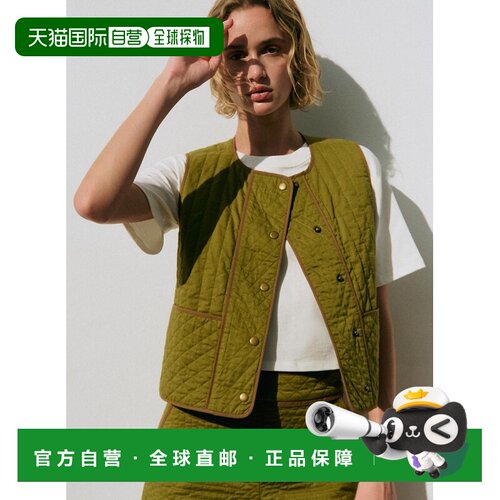 自营欧洲直邮Sezane TIAM女士橄榄绿棉质绗缝无袖外套
