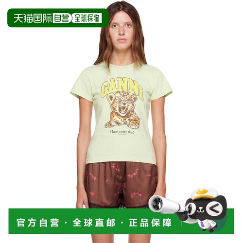香港直邮GANNI 甘尼 女士 绿色 Baby Fit Tiger T恤 A1050249ZZ7