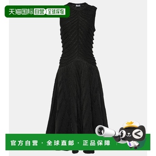 女士 003774 香港直邮Alaia 褶皱中长连衣裙 black黑色 舒适时尚