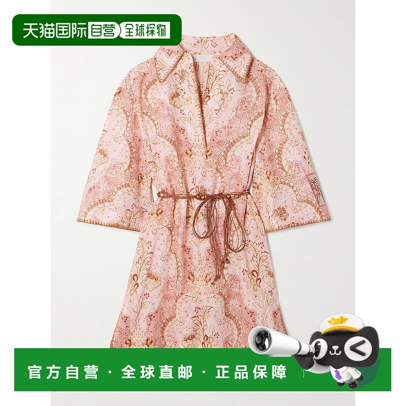 香港直邮ZIMMERMANN 女士 Daylight 束带印花亚麻迷你连衣裙 5810