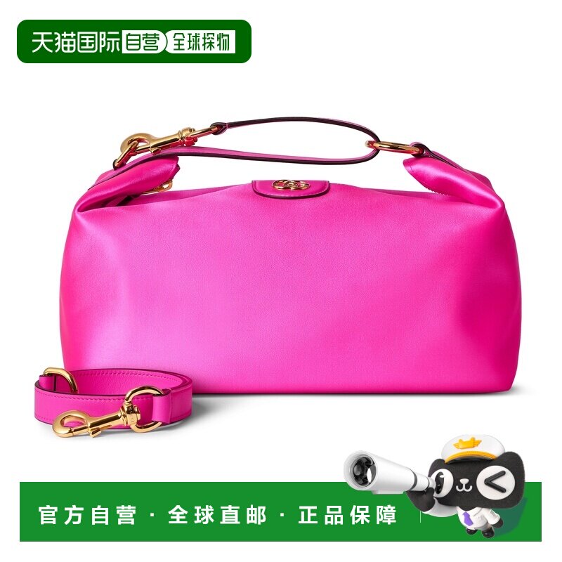 自营欧洲直邮GUCCI古驰 Vanity紫红色真丝缎面中号手提包