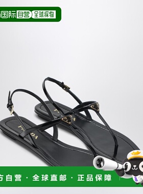 1h可退 香港直邮Prada 普拉达 女士 黑色漆皮夹趾凉鞋 1Y395O0050