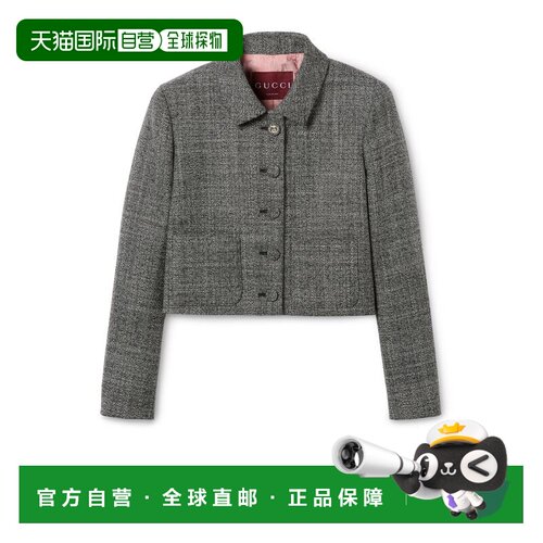 1h可退 香港直邮Gucci 古驰 女士 灰色画布效果羊毛夹克 846385ZA