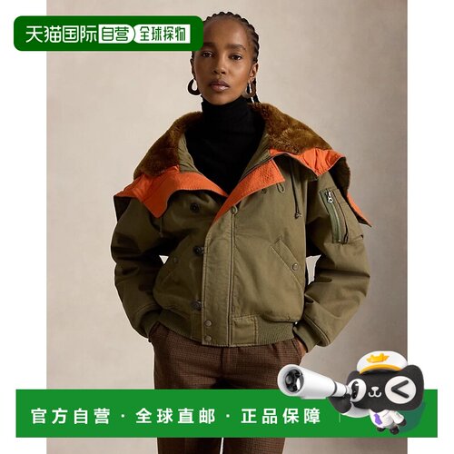 自营欧洲直邮Ralph Lauren拉夫劳伦 女士深橄榄色羊毛衬里连帽飞