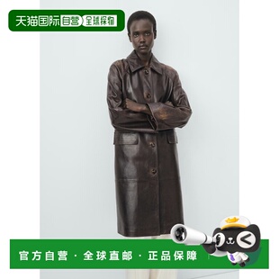 自营欧洲直邮Mango芒果 女士棕色长款皮大衣