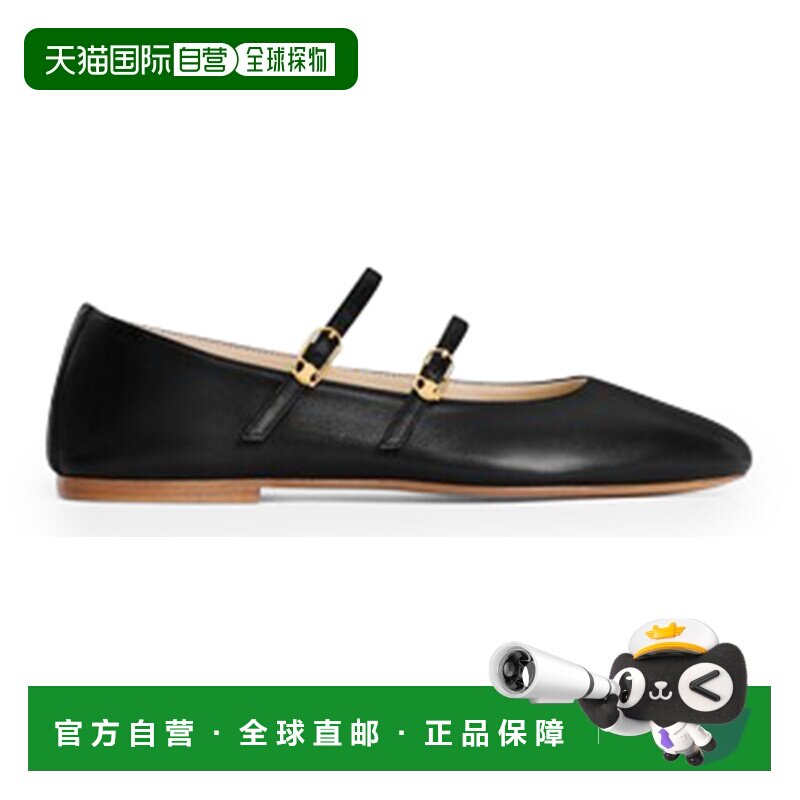 自营1h可退 欧洲直邮CELINE思琳 女士黑色皮革双搭扣芭蕾平底鞋图片