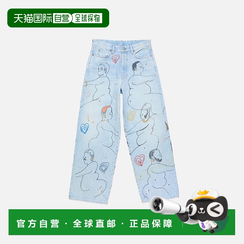 自营欧洲直邮Acne Studios FW25男士浅蓝色棉艺术插画图案高腰长