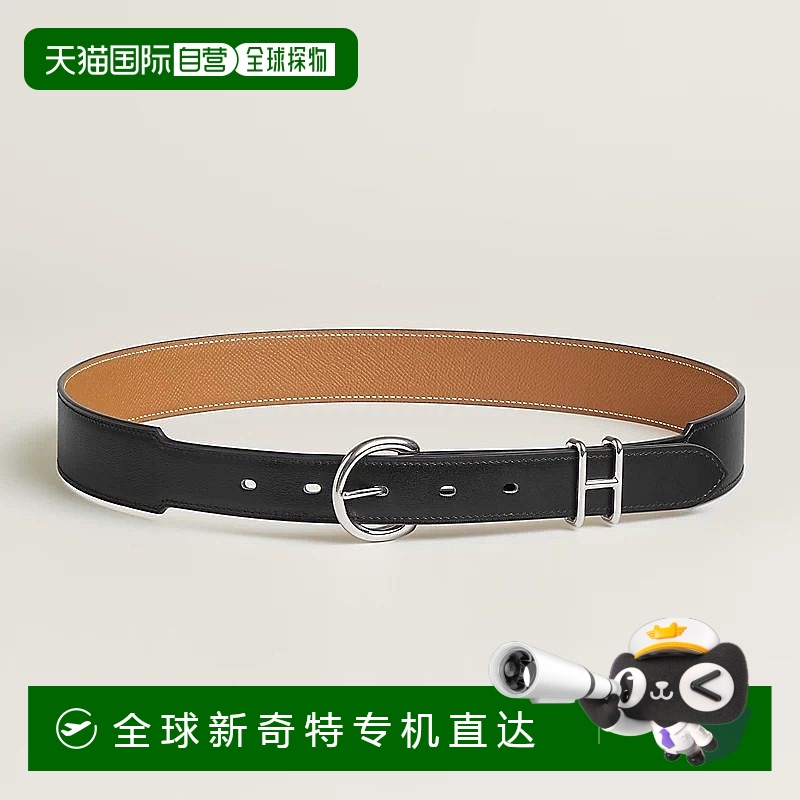 1h可退 欧洲直邮Hermes/爱马仕 男士黑色/金色小牛皮腰带34mm