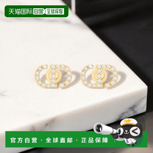 DIOR(迪奥)24年上新迷你耳片小CD耳饰耳钉水晶金色耳环