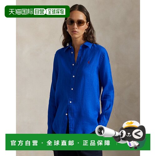 自营欧洲直邮Ralph Lauren拉夫劳伦 女士皇家蓝亚麻经典版型衬衫