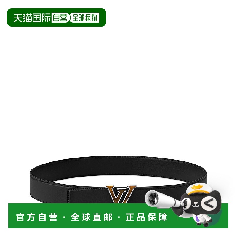 自营欧洲直邮LV路易威登 男士黑色牛皮logo扣环双面腰带35mm皮带