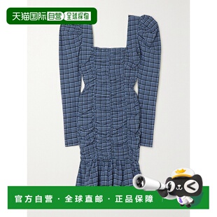香港直邮GANNI 甘尼 女士 格纹泡泡纱连衣裙 F7257