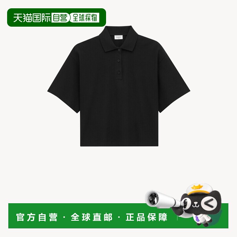 自营欧洲直邮YSL圣罗兰 CASSANDRE系列女士黑色棉短袖Polo衫