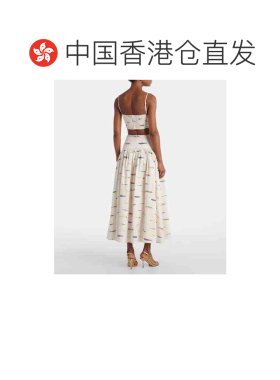 1h可退 香港直邮Staud 女士 Federico 印花亚麻短款上衣