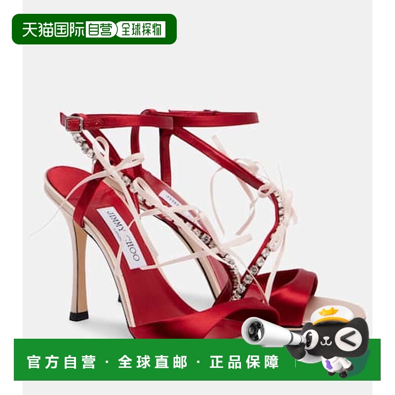 香港直邮Jimmy Choo 周仰杰 女士 Lula 100 水晶装饰绸缎凉鞋