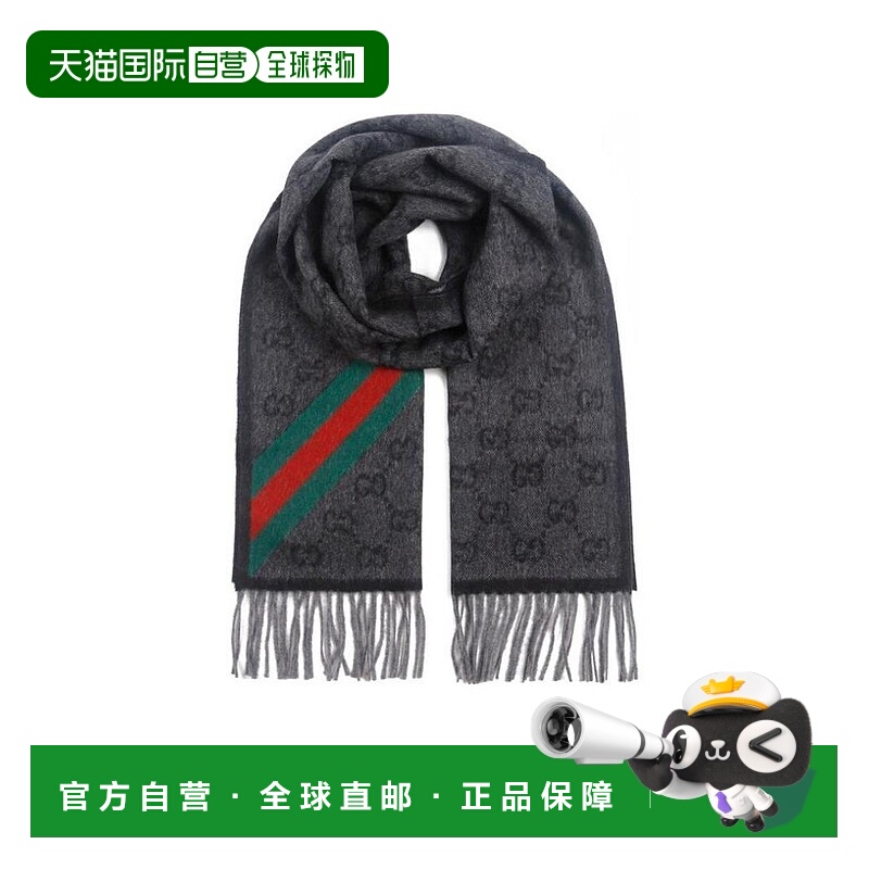 自营Gucci古驰羊毛流苏围巾 5706033G200经典logo流苏百搭