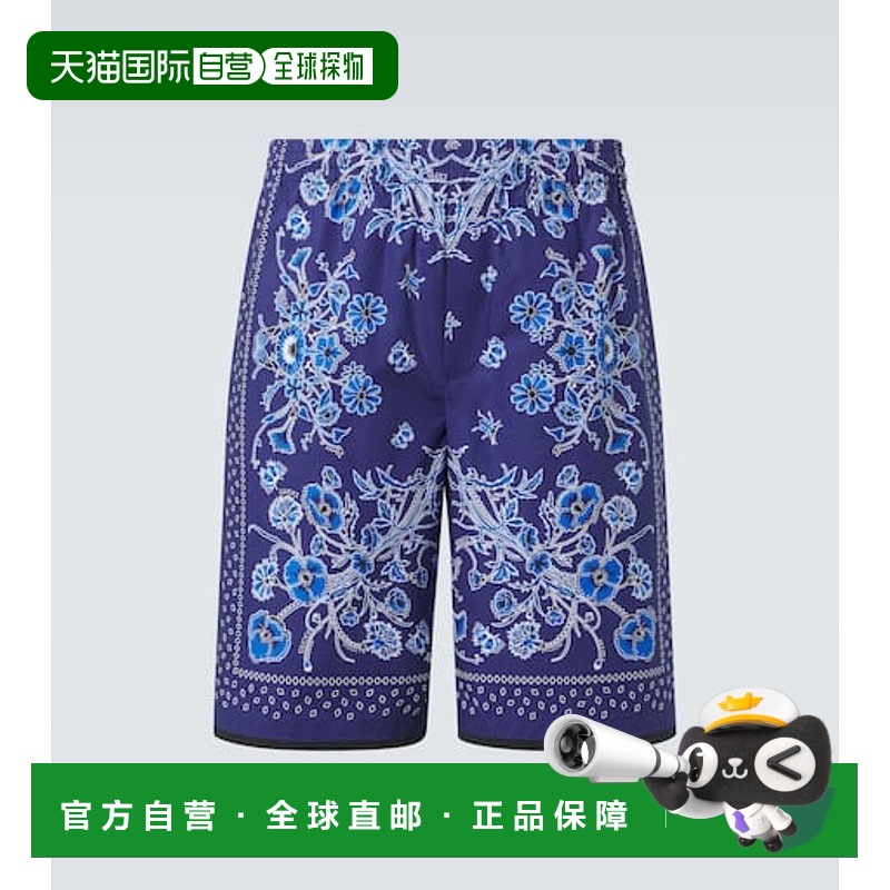 1h可退 香港直邮Gucci 古驰 男士 花朵棉质百慕大短裤 blue蓝色