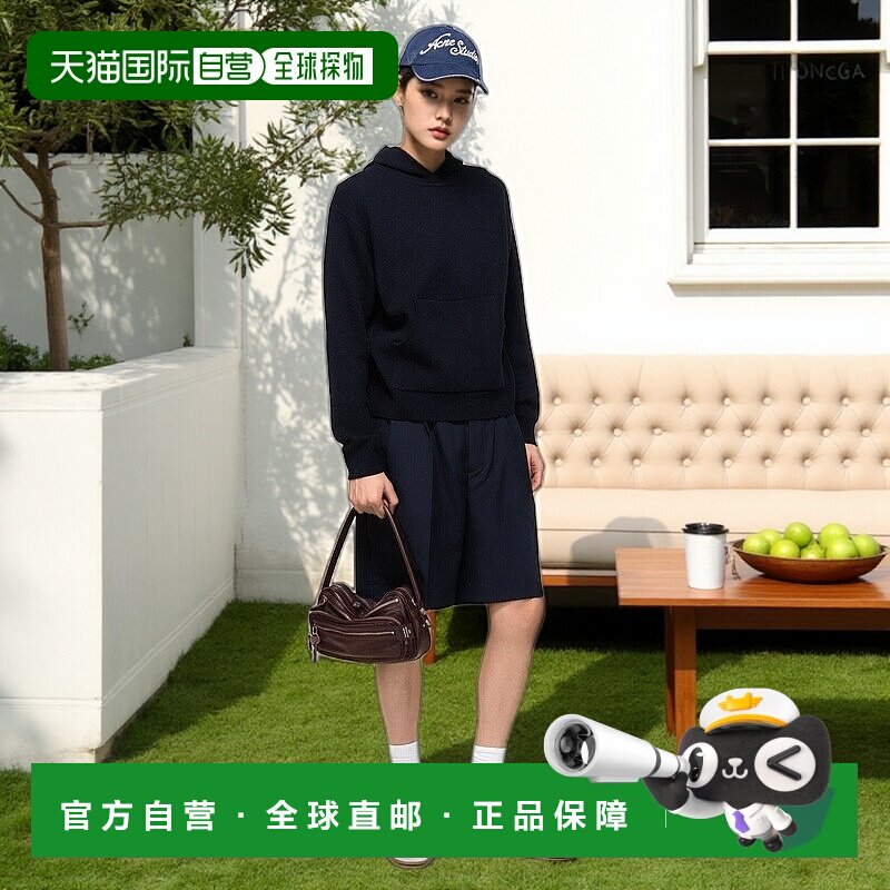 自营欧洲直邮Acne Studios FW25男士黑色羊绒/尼龙连帽衫卫衣