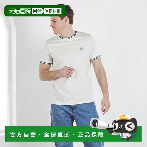 欧洲直邮Fred Perry衣服男短袖POLO衫白色TWIN TIPPED T-SHIRT