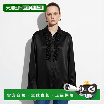 自营欧洲直邮GUCCI古驰 Generation Gucci女士黑色丝缎衬衫