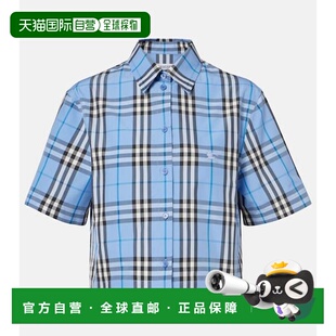 blue蓝色 香港直邮Burberry 格纹棉府绸衬衫 女士 舒适时 巴宝莉