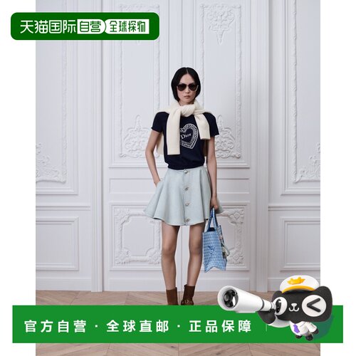 自营1h可退 欧洲直邮Dior迪奥 Qixi女士藏青色羊毛Heart Locket图