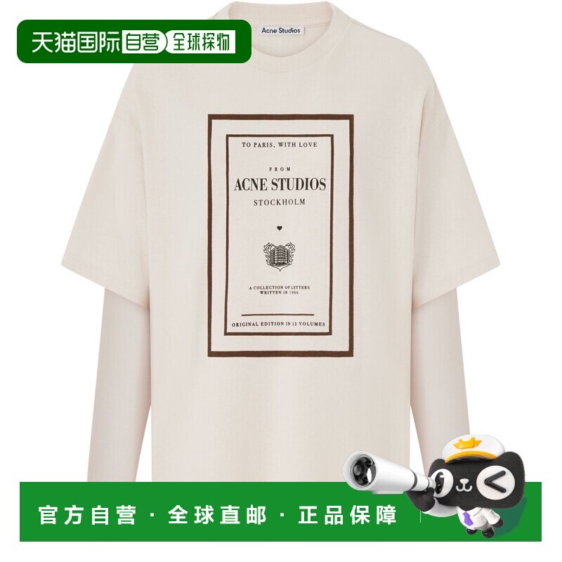 自营欧洲直邮ACNE STUDIOS 女士暖米色棉质印花长袖T恤图片