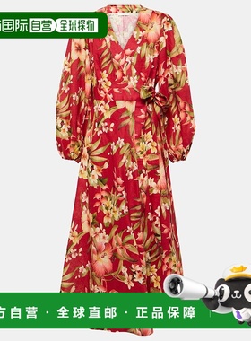 1h可退 香港直邮ZIMMERMANN 女士 Lexi 花朵亚麻缠绕式连衣裙