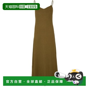 自营欧洲直邮MAXMARA麦丝玛拉 女士橄榄绿棉V领无袖中长款连衣裙
