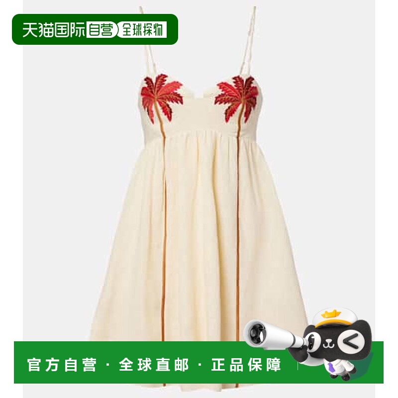 香港直邮FARM RIO 女士 Coconut Tree 刺绣亚麻迷你连衣裙