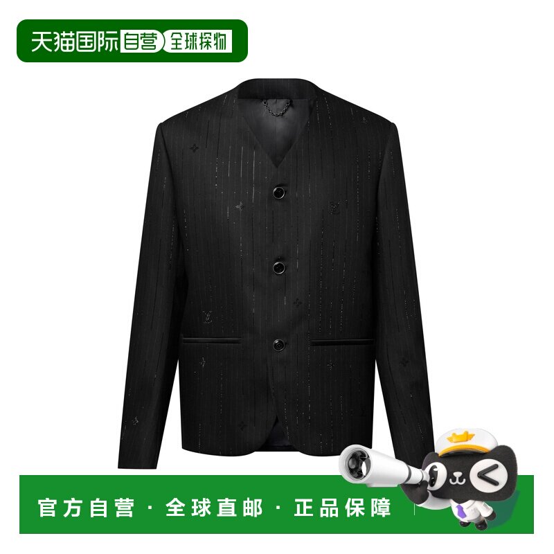 自营欧洲直邮LV路易威登 男士黑色羊毛老花镶嵌V领夹克
