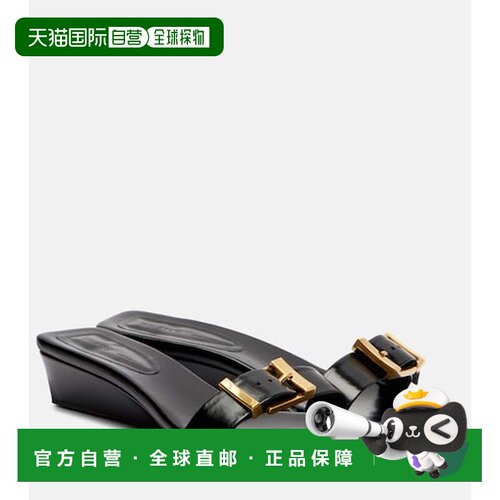 香港直邮KHAITE 女士 Manhattan 皮质坡跟凉拖 black黑色 舒适时