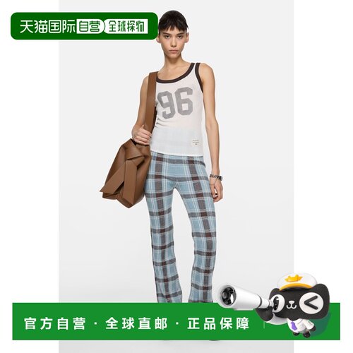 自营欧洲直邮Acne Studios 女士蓝色/棕色羊毛格纹修身长裤牛仔裤