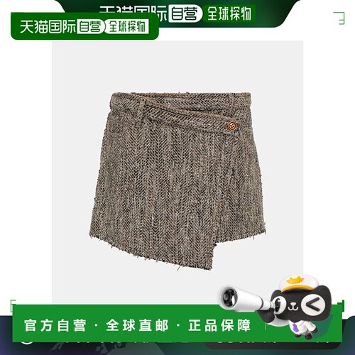 1h可退 香港直邮Acne Studios 艾克妮 女士 人字纹裹式迷你半身裙