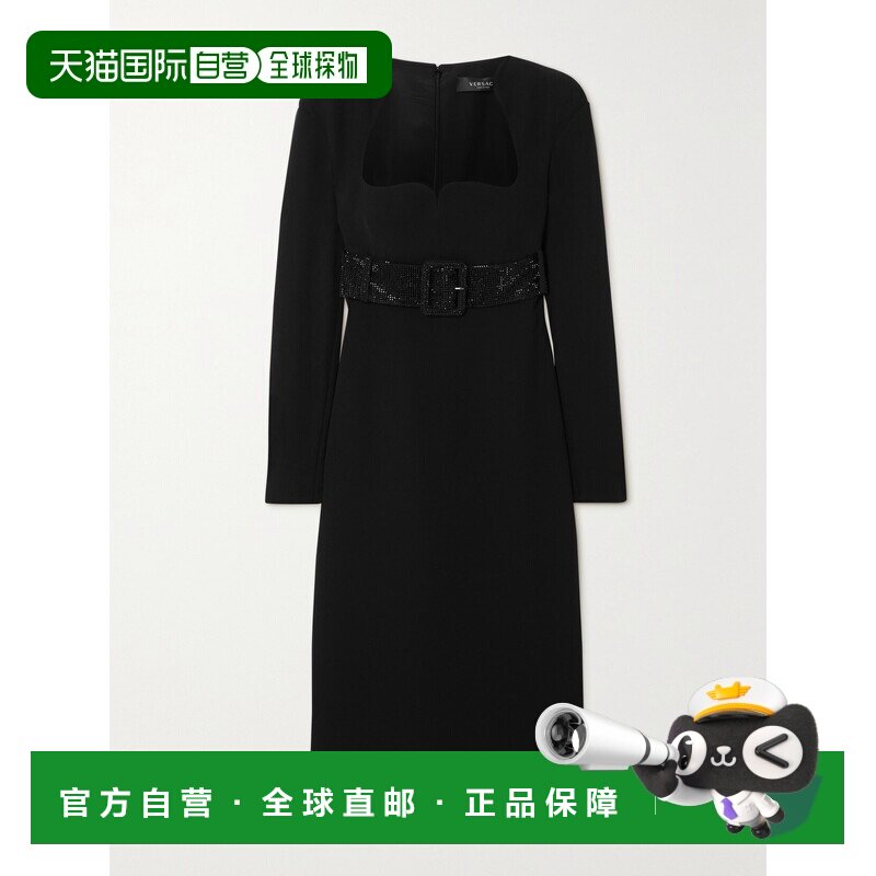 1h可退 香港直邮versace 范思哲 女士 束带水晶装饰真丝绉纱中长